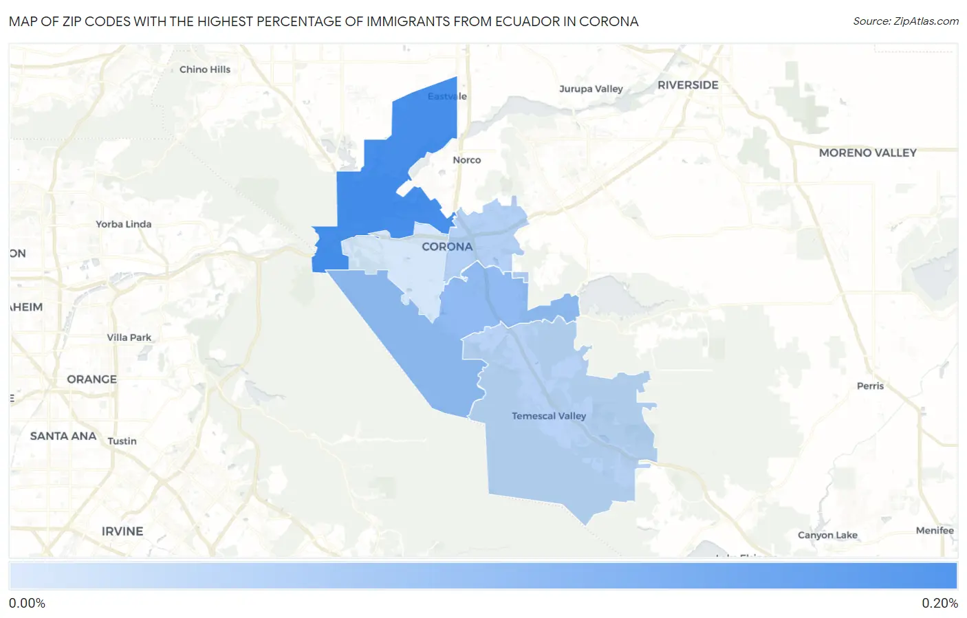 Zip Codes with the Highest Percentage of Immigrants from Ecuador in Corona Map