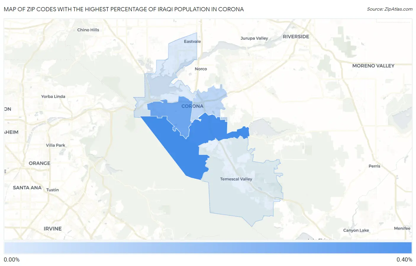 Zip Codes with the Highest Percentage of Iraqi Population in Corona Map