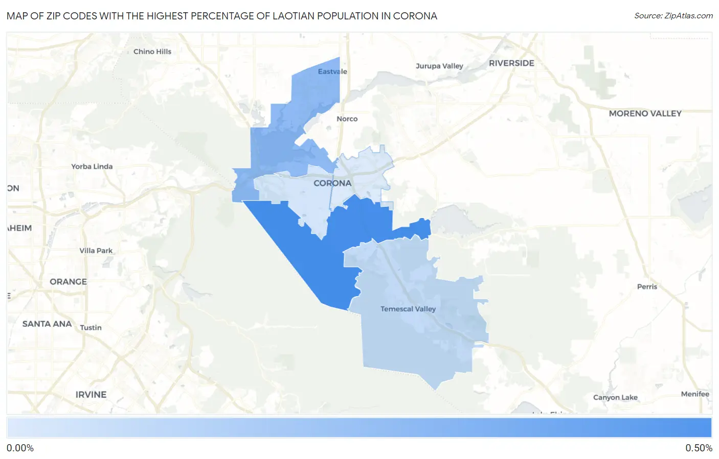 Zip Codes with the Highest Percentage of Laotian Population in Corona Map