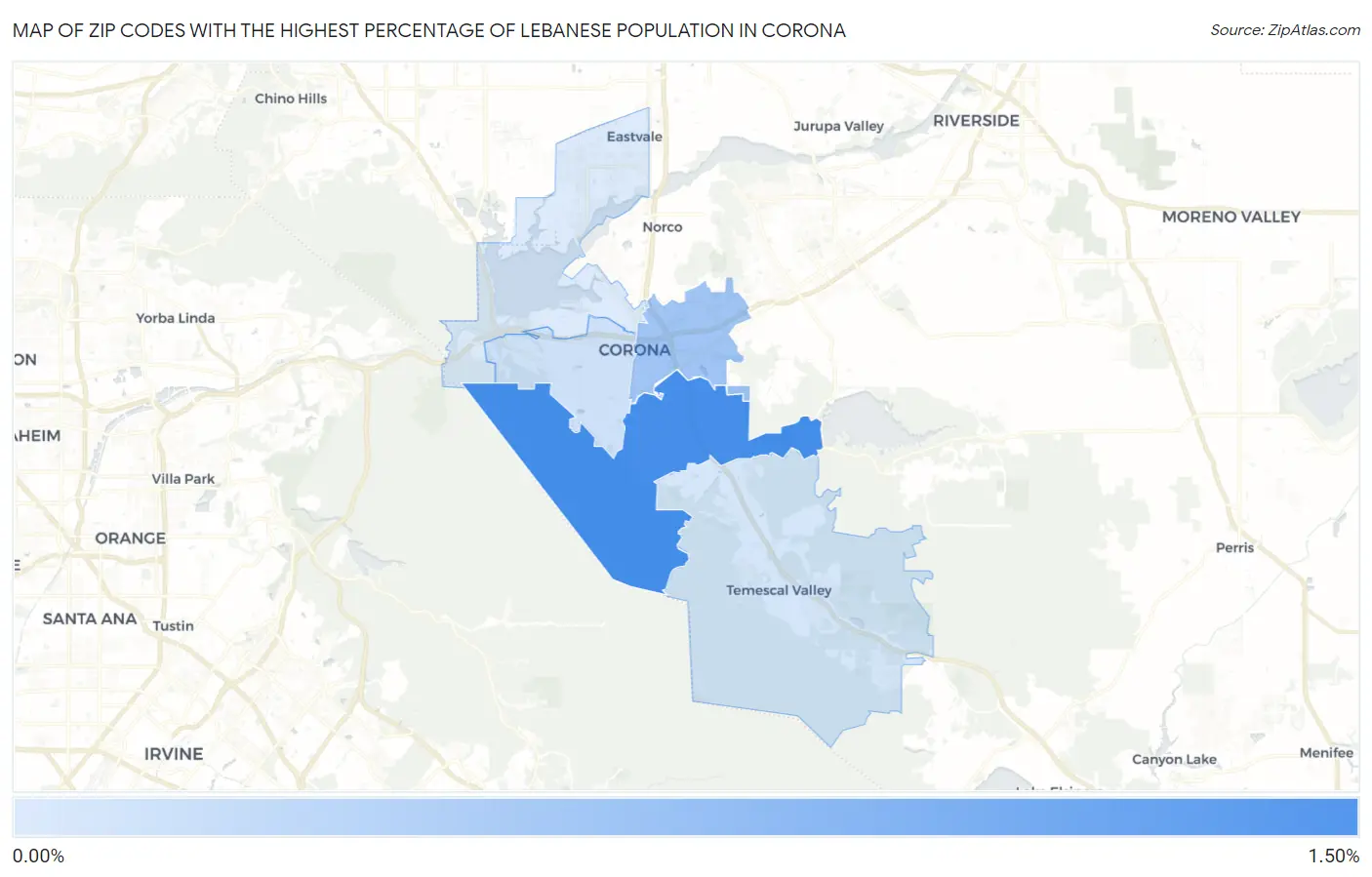 Zip Codes with the Highest Percentage of Lebanese Population in Corona Map