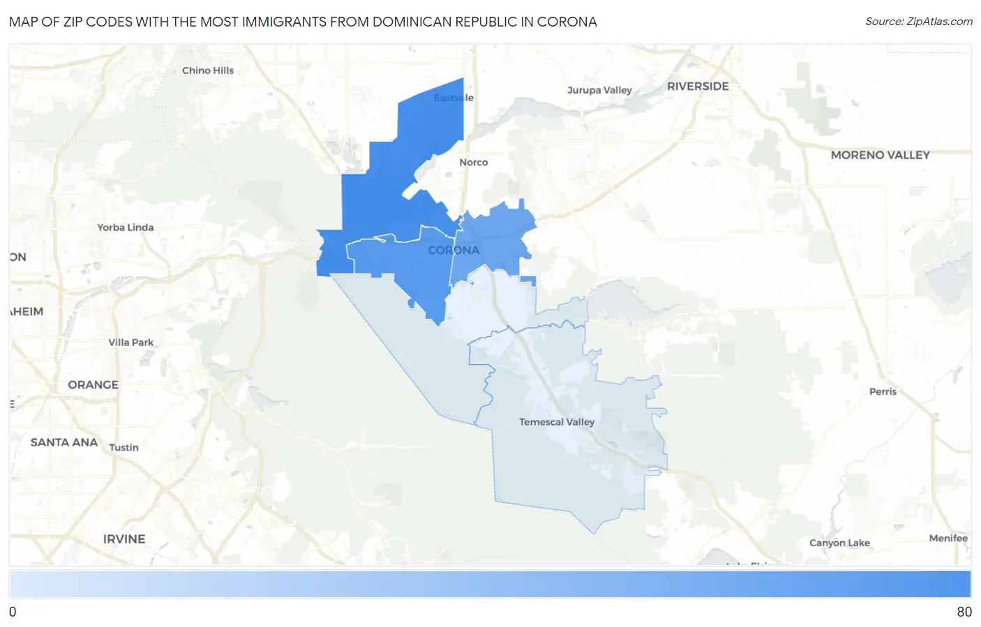 Zip Codes with the Most Immigrants from Dominican Republic in Corona Map