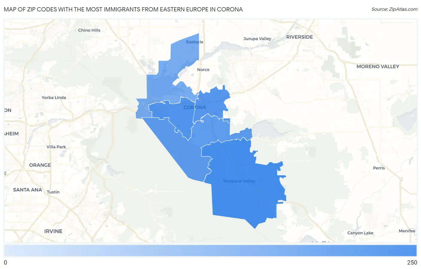 Zip Codes with the Most Immigrants from Eastern Europe in Corona Map