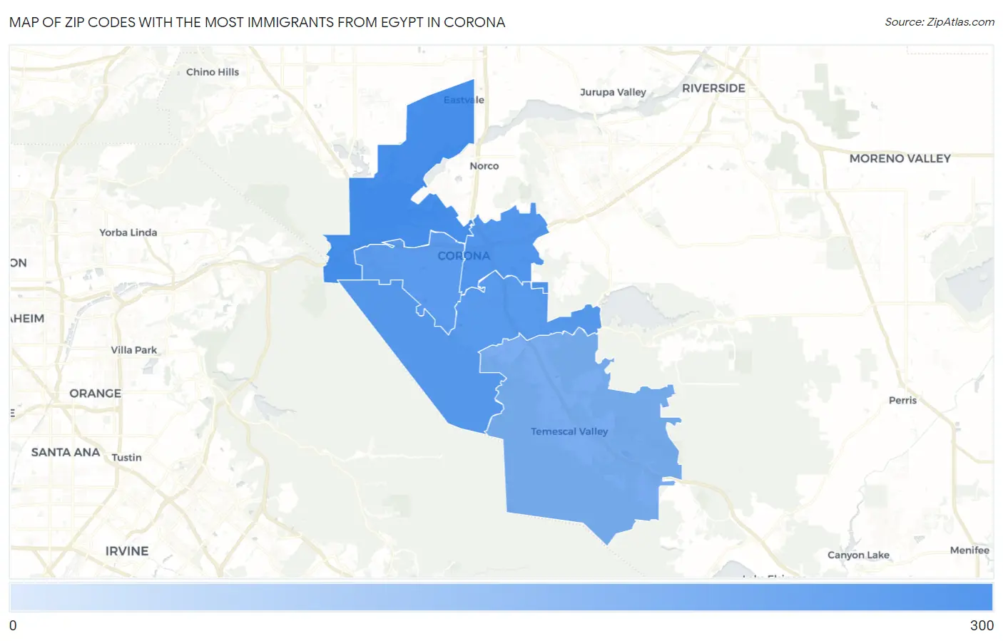Zip Codes with the Most Immigrants from Egypt in Corona Map