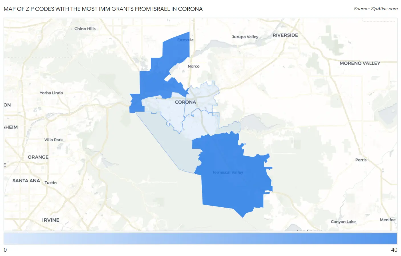 Zip Codes with the Most Immigrants from Israel in Corona Map