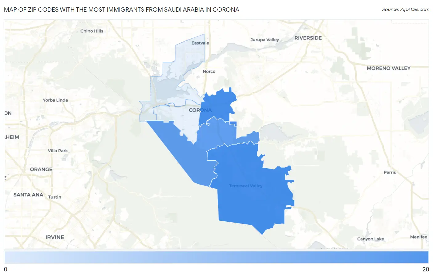 Zip Codes with the Most Immigrants from Saudi Arabia in Corona Map