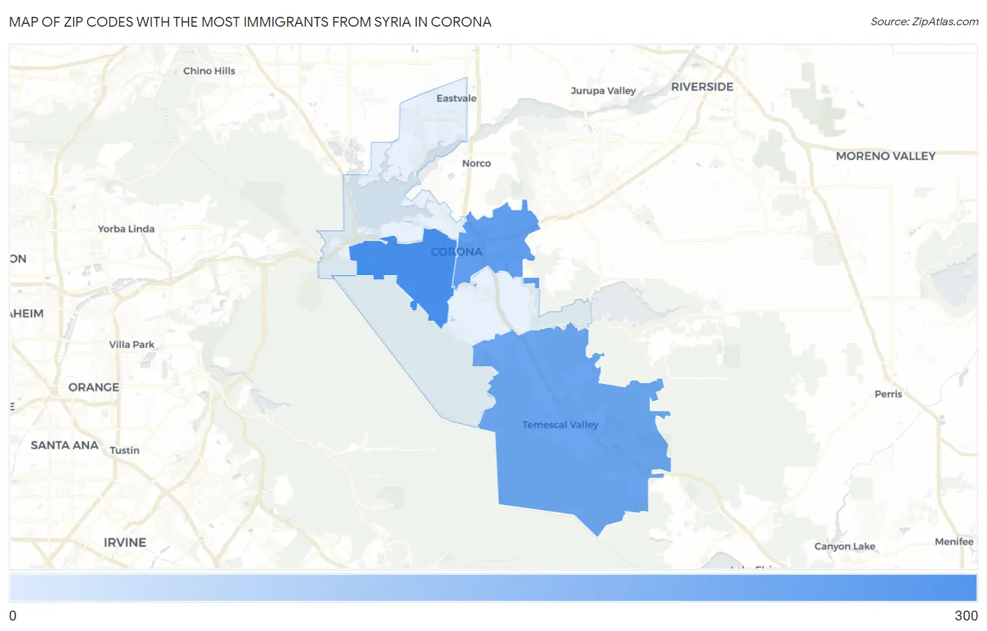 Zip Codes with the Most Immigrants from Syria in Corona Map