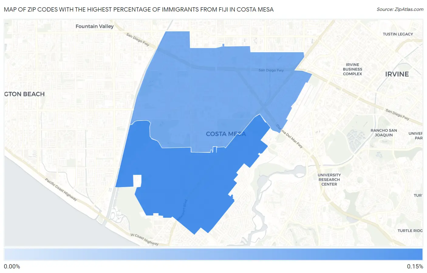 Zip Codes with the Highest Percentage of Immigrants from Fiji in Costa Mesa Map