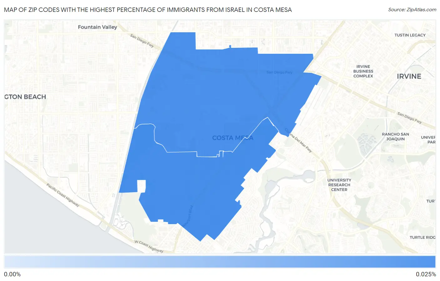 Zip Codes with the Highest Percentage of Immigrants from Israel in Costa Mesa Map