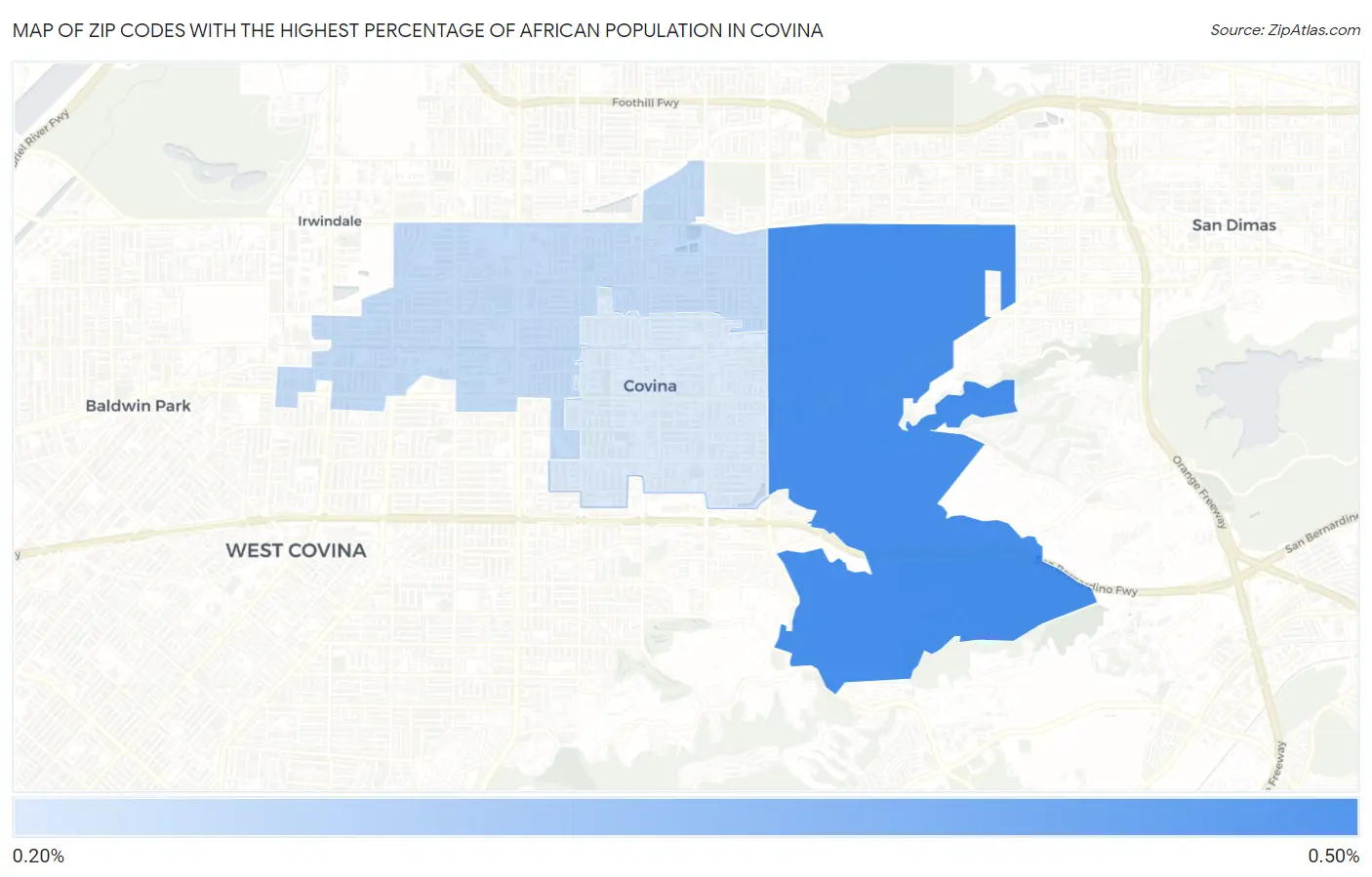Zip Codes with the Highest Percentage of African Population in Covina Map