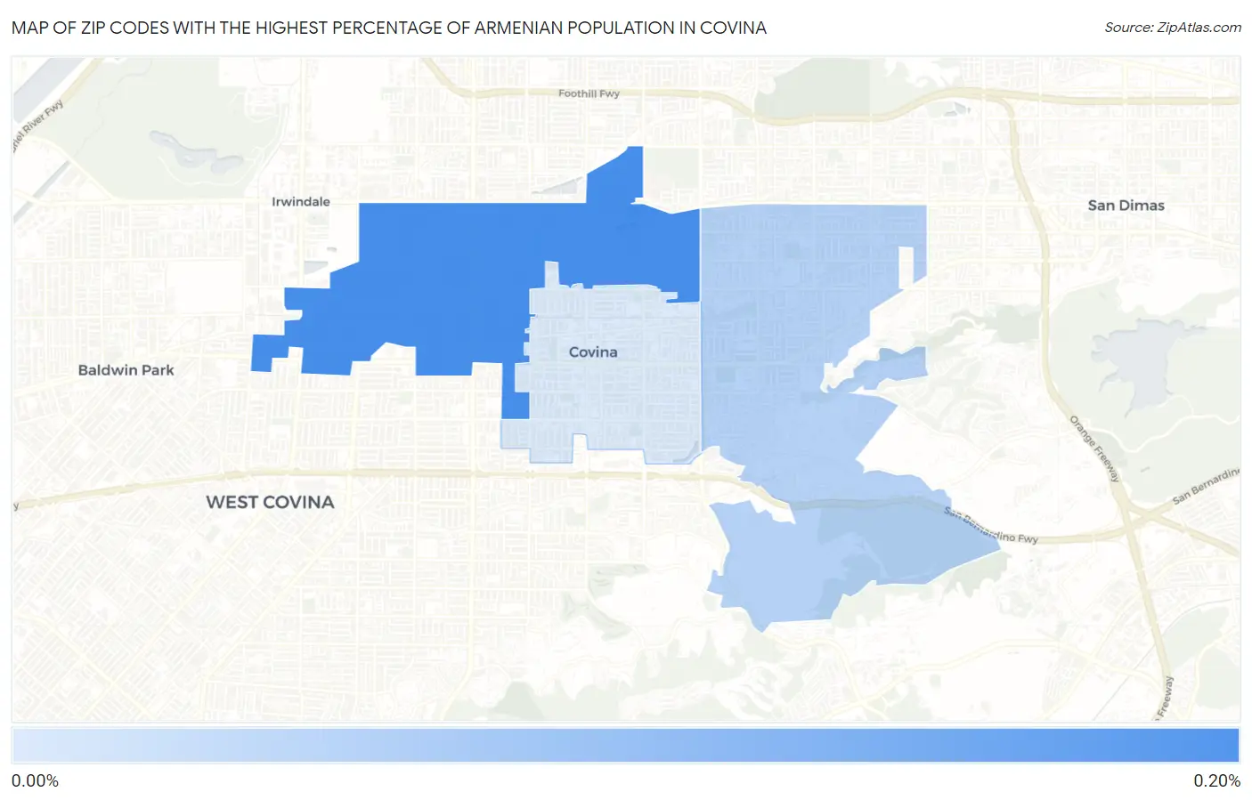 Zip Codes with the Highest Percentage of Armenian Population in Covina Map