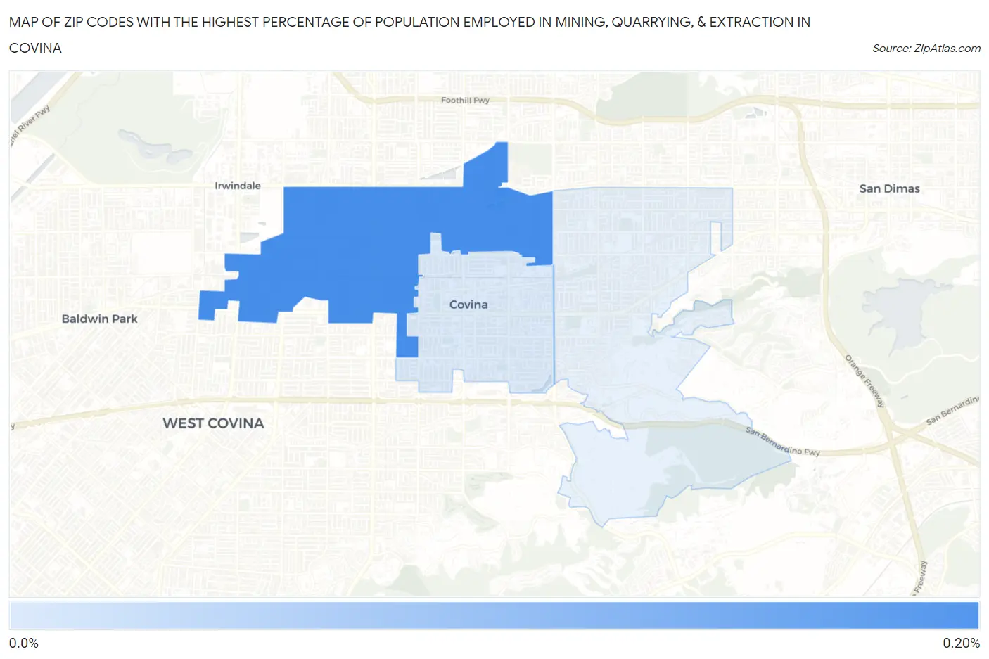 Zip Codes with the Highest Percentage of Population Employed in Mining, Quarrying, & Extraction in Covina Map