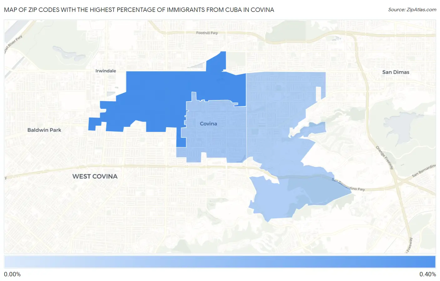 Zip Codes with the Highest Percentage of Immigrants from Cuba in Covina Map