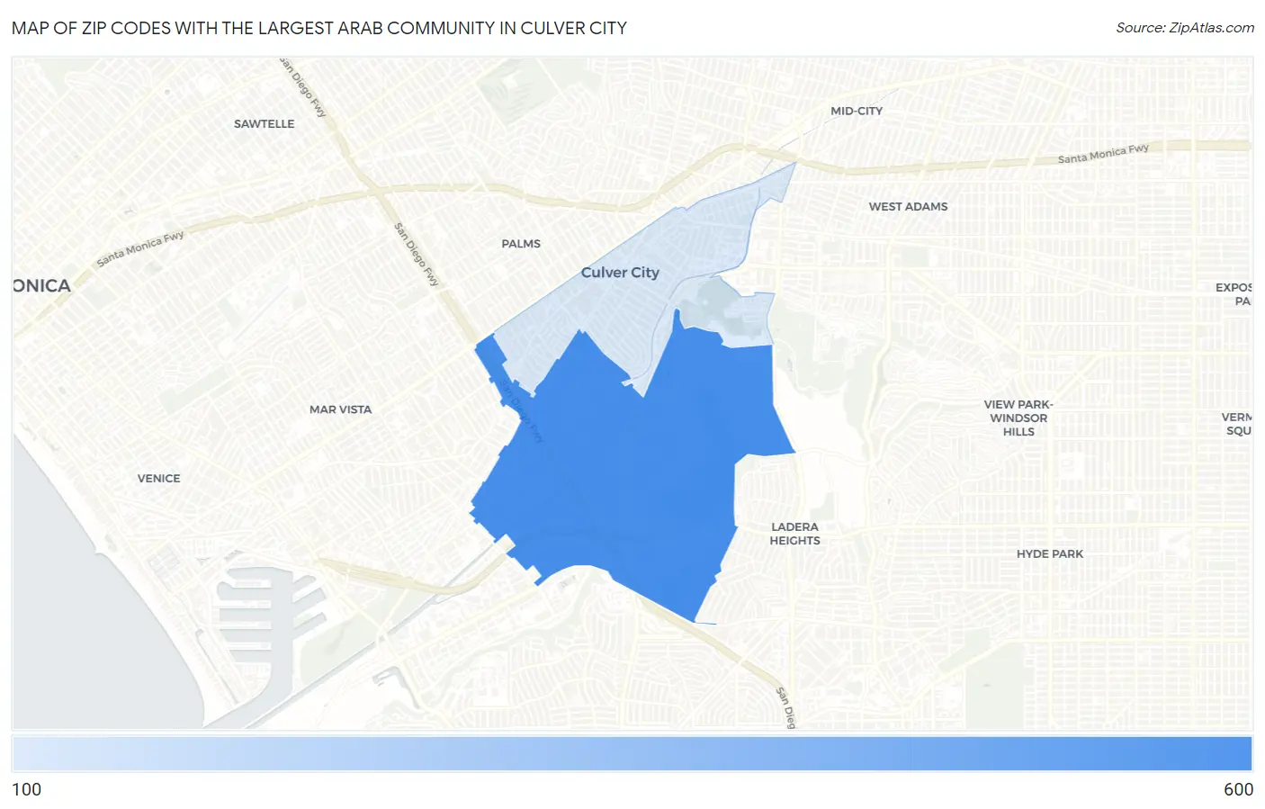 Zip Codes with the Largest Arab Community in Culver City Map