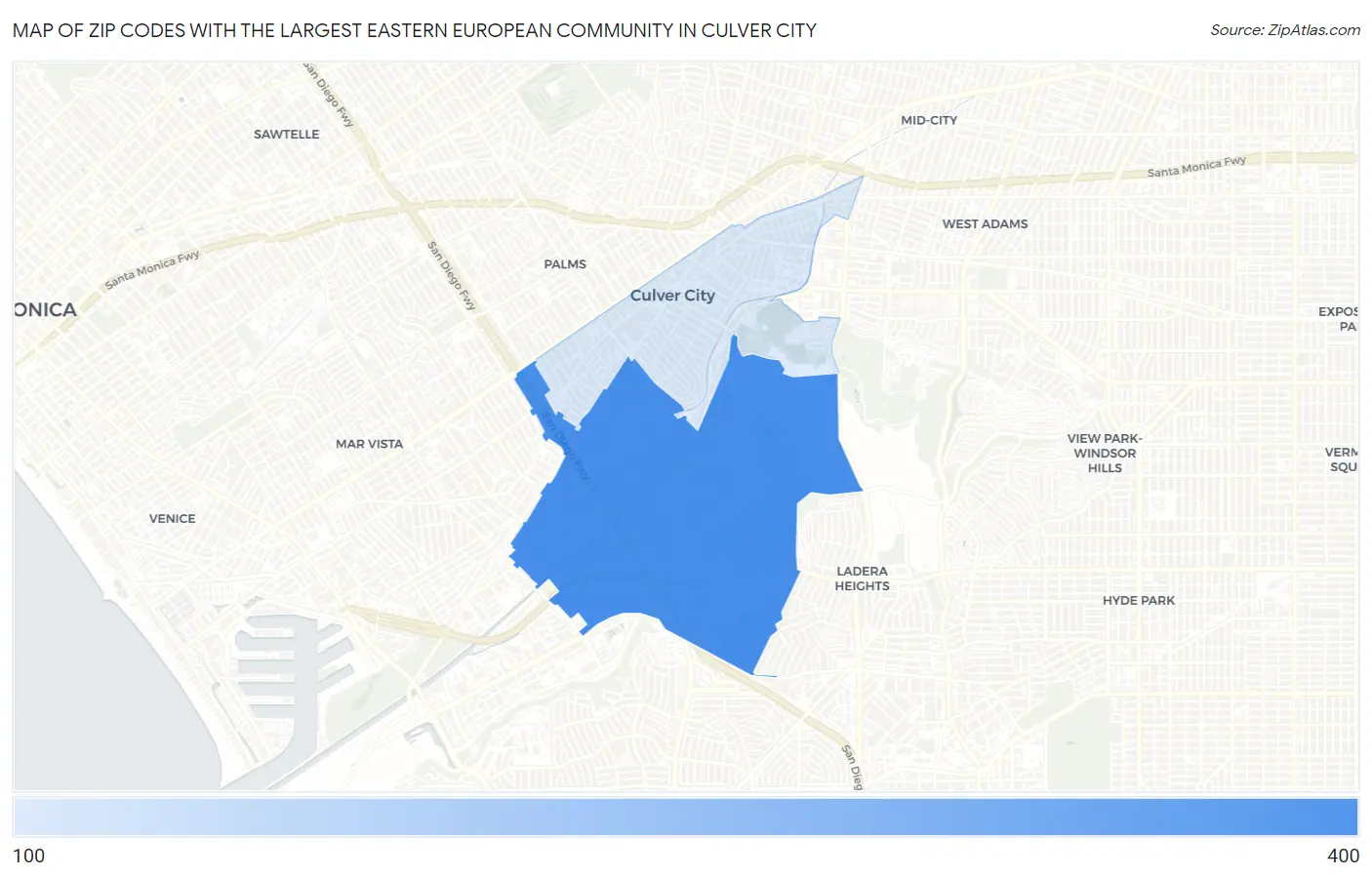 Zip Codes with the Largest Eastern European Community in Culver City Map