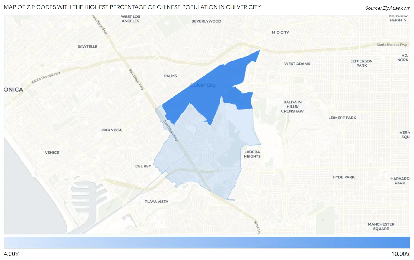 Zip Codes with the Highest Percentage of Chinese Population in Culver City Map
