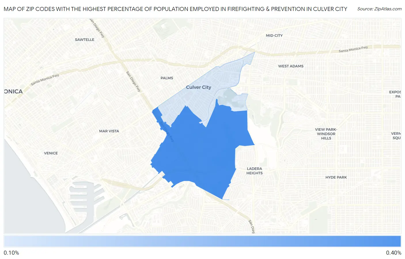 Zip Codes with the Highest Percentage of Population Employed in Firefighting & Prevention in Culver City Map
