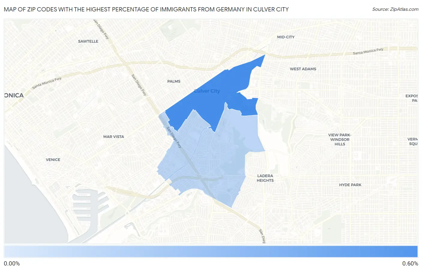 Zip Codes with the Highest Percentage of Immigrants from Germany in Culver City Map