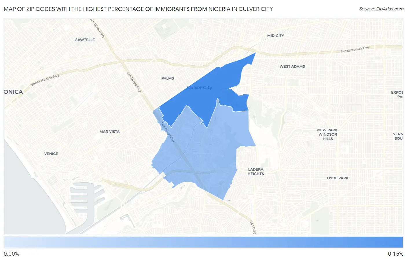 Zip Codes with the Highest Percentage of Immigrants from Nigeria in Culver City Map