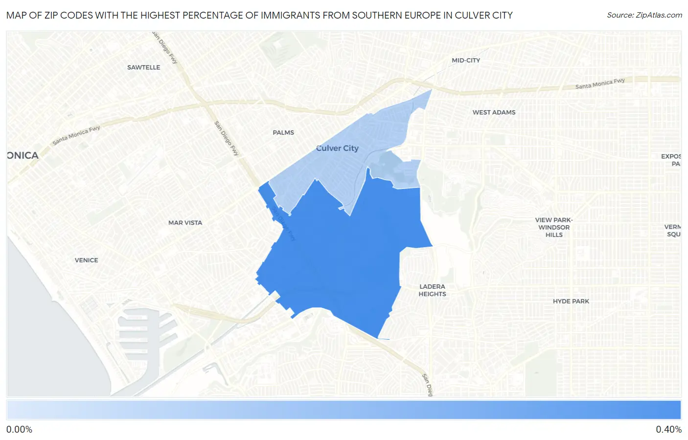 Zip Codes with the Highest Percentage of Immigrants from Southern Europe in Culver City Map