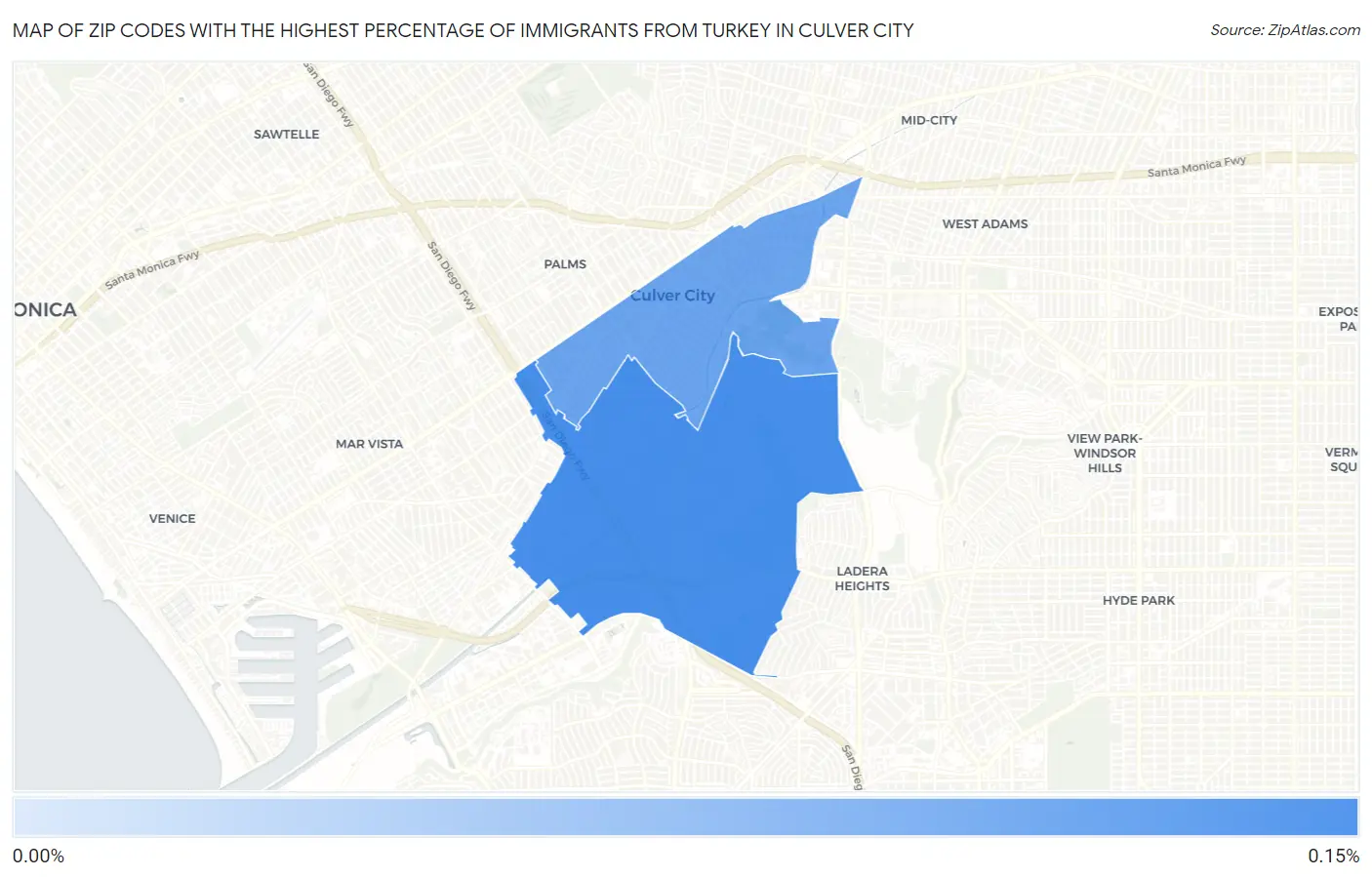 Zip Codes with the Highest Percentage of Immigrants from Turkey in Culver City Map