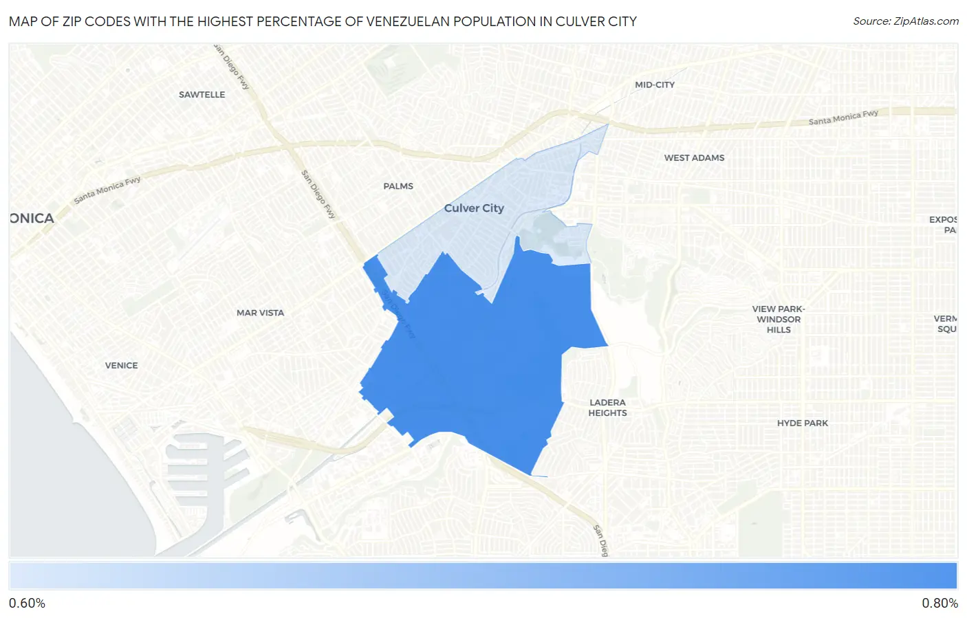 Zip Codes with the Highest Percentage of Venezuelan Population in Culver City Map