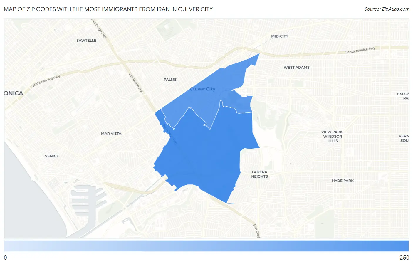 Zip Codes with the Most Immigrants from Iran in Culver City Map