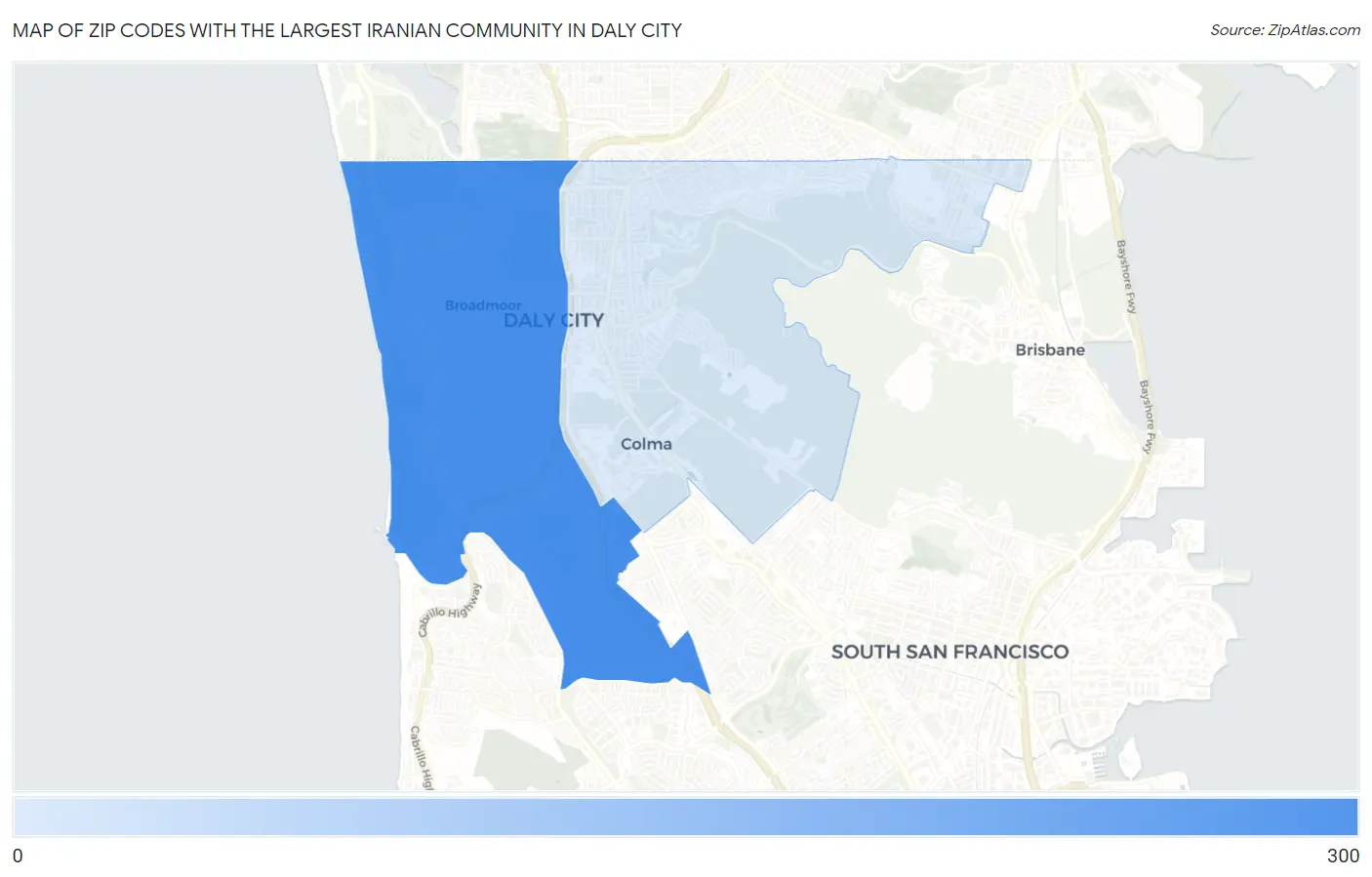 Zip Codes with the Largest Iranian Community in Daly City Map