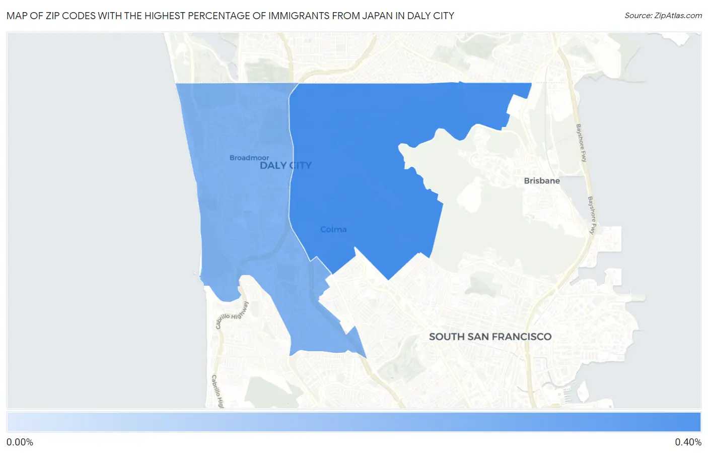 Zip Codes with the Highest Percentage of Immigrants from Japan in Daly City Map