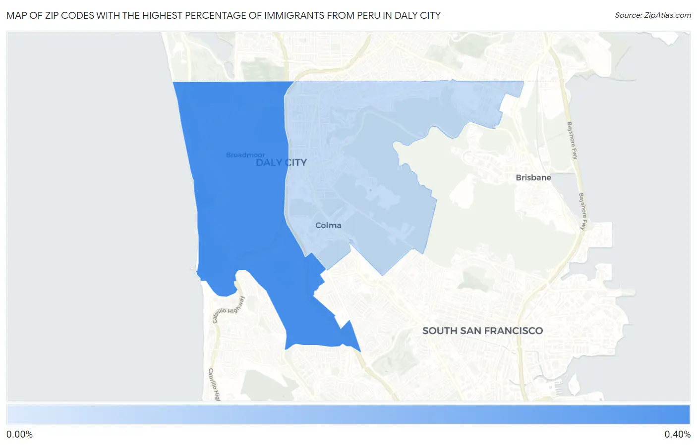 Zip Codes with the Highest Percentage of Immigrants from Peru in Daly City Map