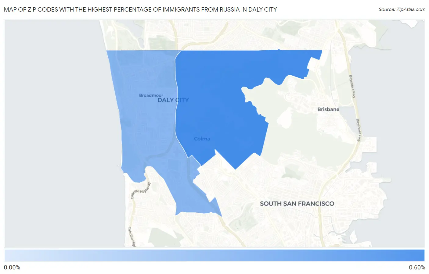 Zip Codes with the Highest Percentage of Immigrants from Russia in Daly City Map