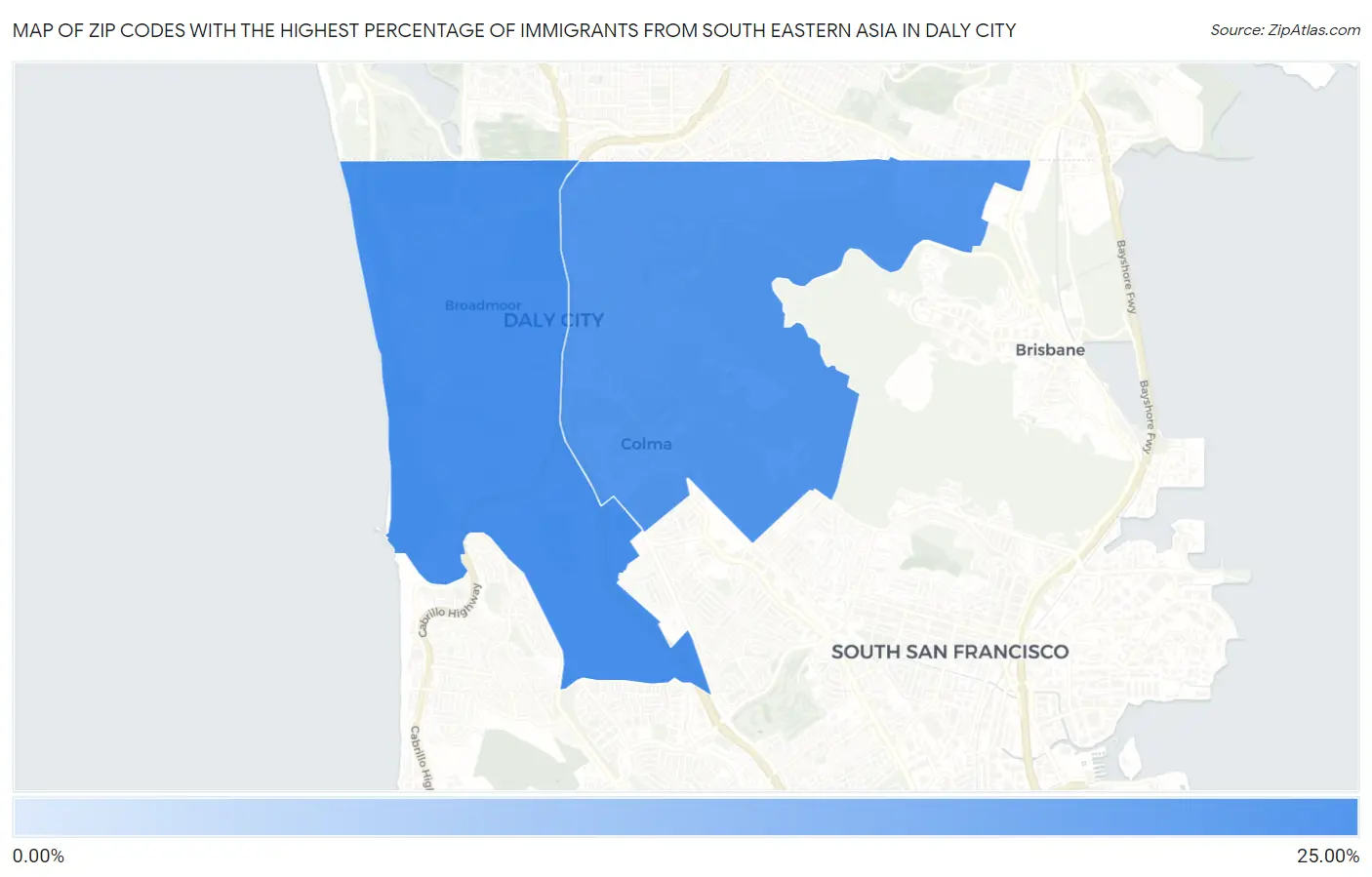 Zip Codes with the Highest Percentage of Immigrants from South Eastern Asia in Daly City Map
