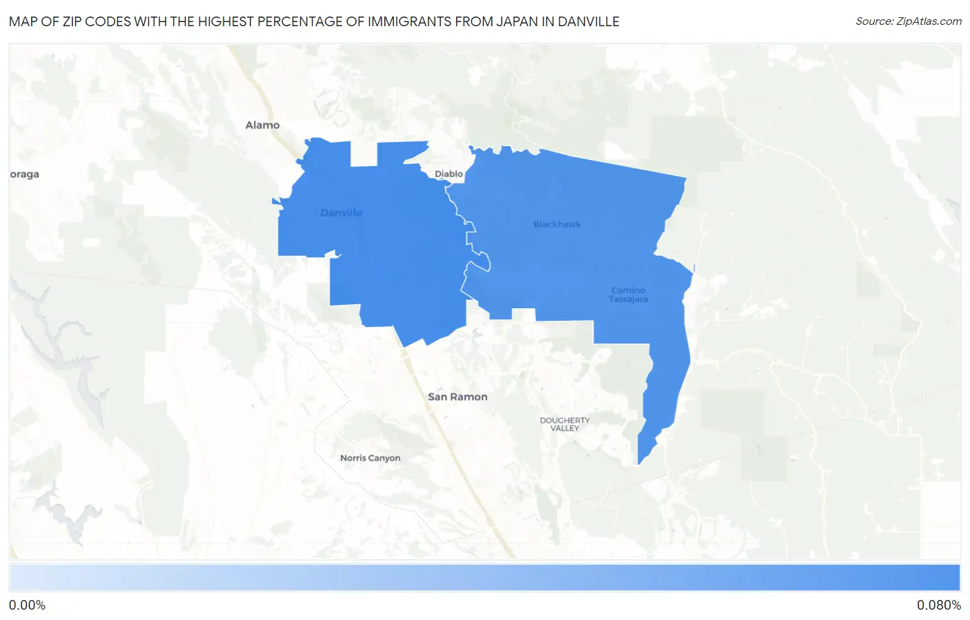 Zip Codes with the Highest Percentage of Immigrants from Japan in Danville Map