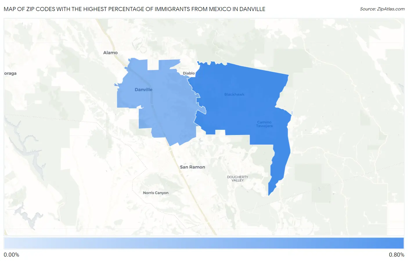 Zip Codes with the Highest Percentage of Immigrants from Mexico in Danville Map
