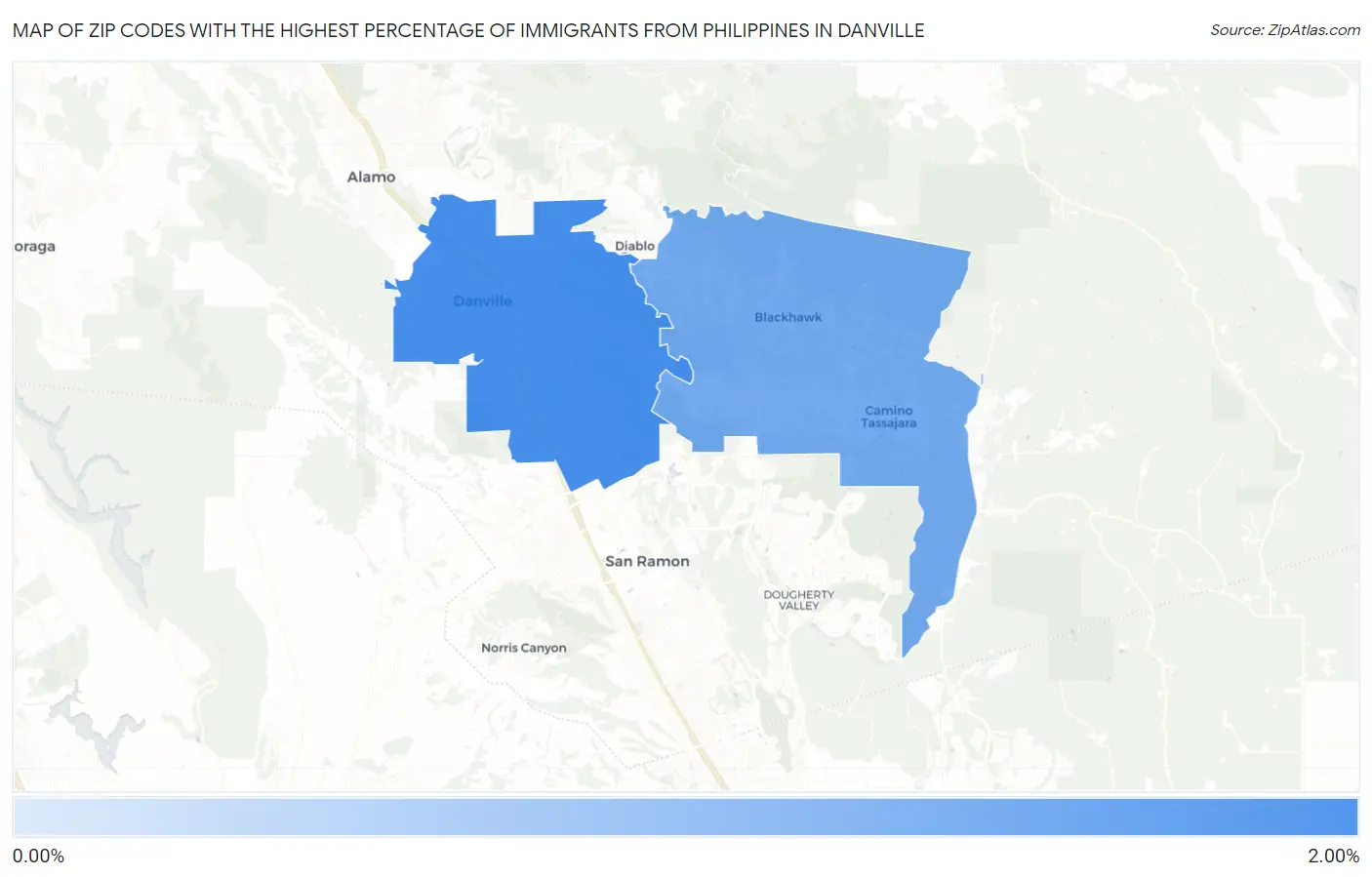 Zip Codes with the Highest Percentage of Immigrants from Philippines in Danville Map