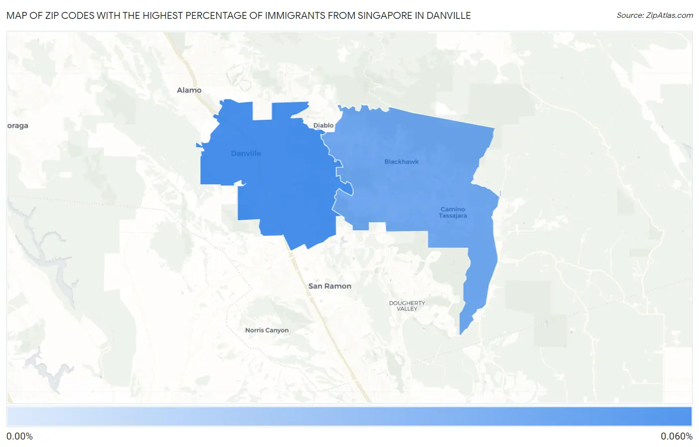 Zip Codes with the Highest Percentage of Immigrants from Singapore in Danville Map
