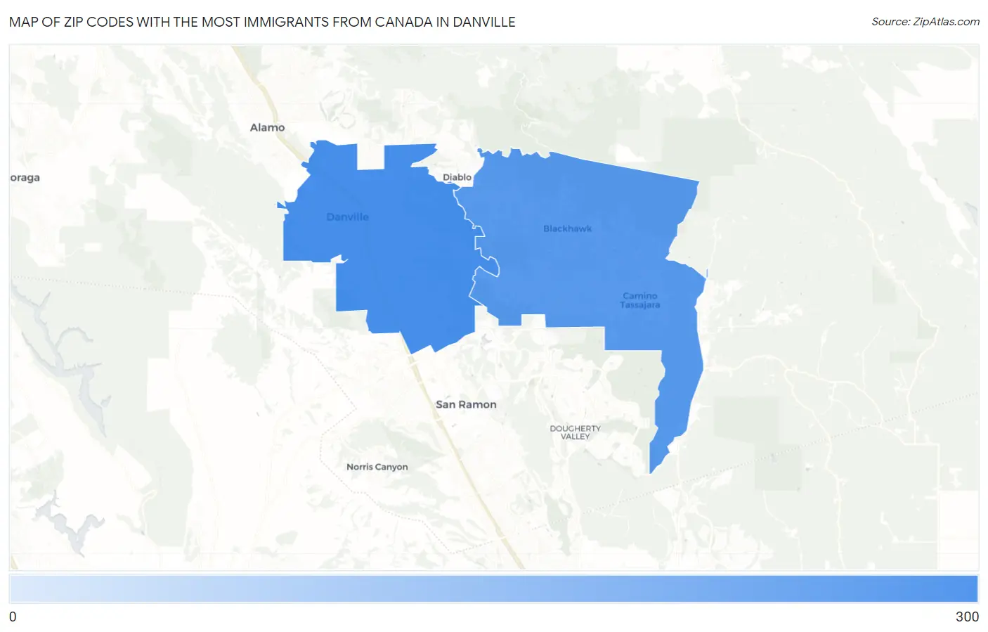 Zip Codes with the Most Immigrants from Canada in Danville Map