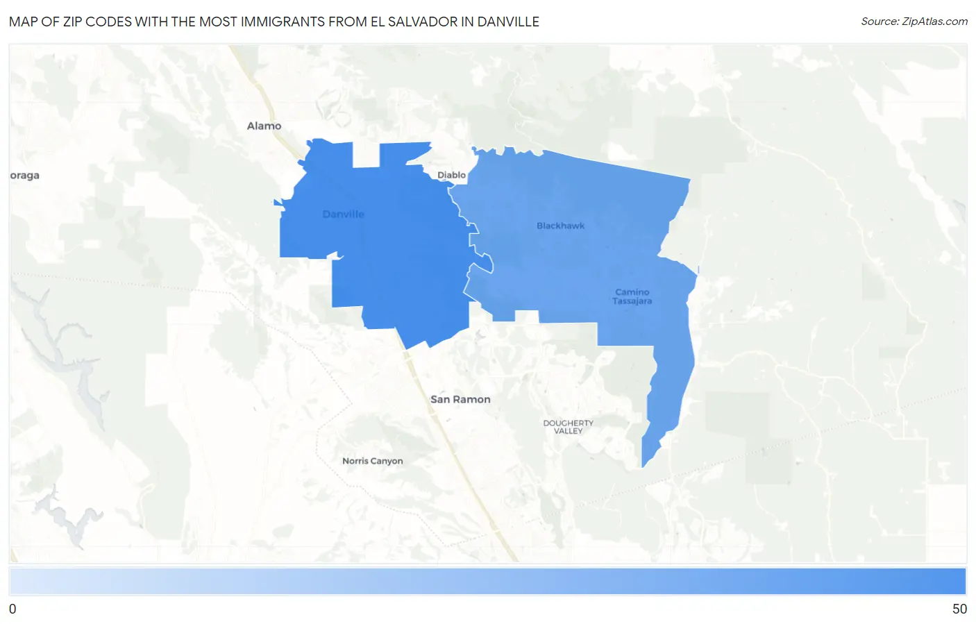 Zip Codes with the Most Immigrants from El Salvador in Danville Map