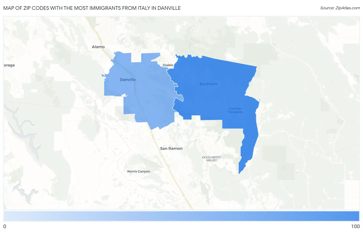 Zip Codes with the Most Immigrants from Italy in Danville Map