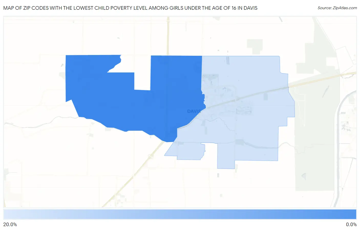 Zip Codes with the Lowest Child Poverty Level Among Girls Under the Age of 16 in Davis Map