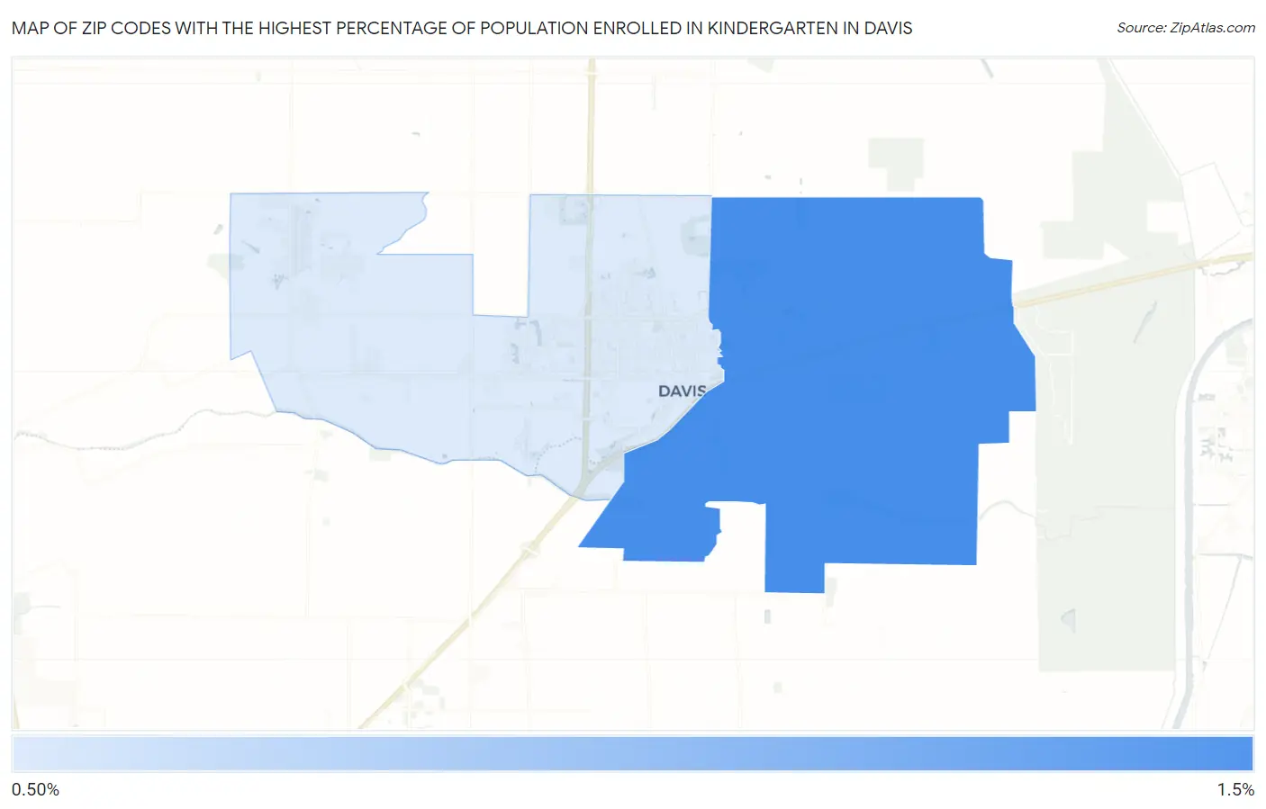 Zip Codes with the Highest Percentage of Population Enrolled in Kindergarten in Davis Map