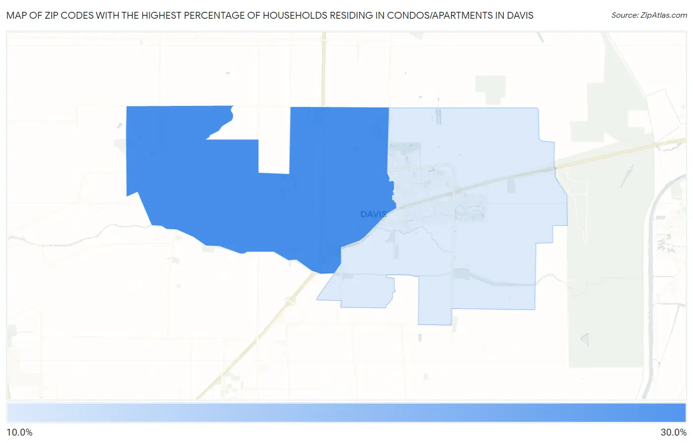 Zip Codes with the Highest Percentage of Households Residing in Condos/Apartments in Davis Map