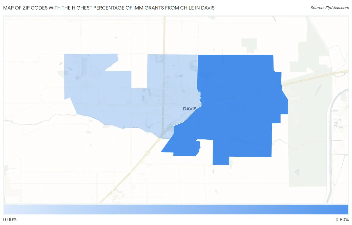 Zip Codes with the Highest Percentage of Immigrants from Chile in Davis Map