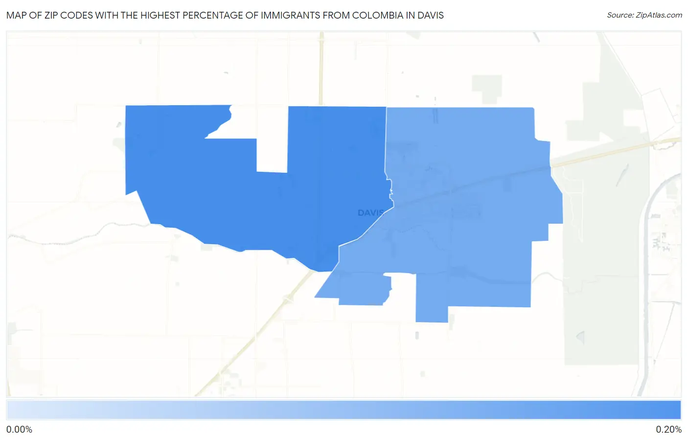 Zip Codes with the Highest Percentage of Immigrants from Colombia in Davis Map