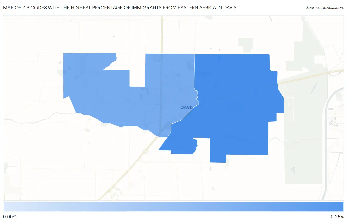 Zip Codes with the Highest Percentage of Immigrants from Eastern Africa in Davis Map
