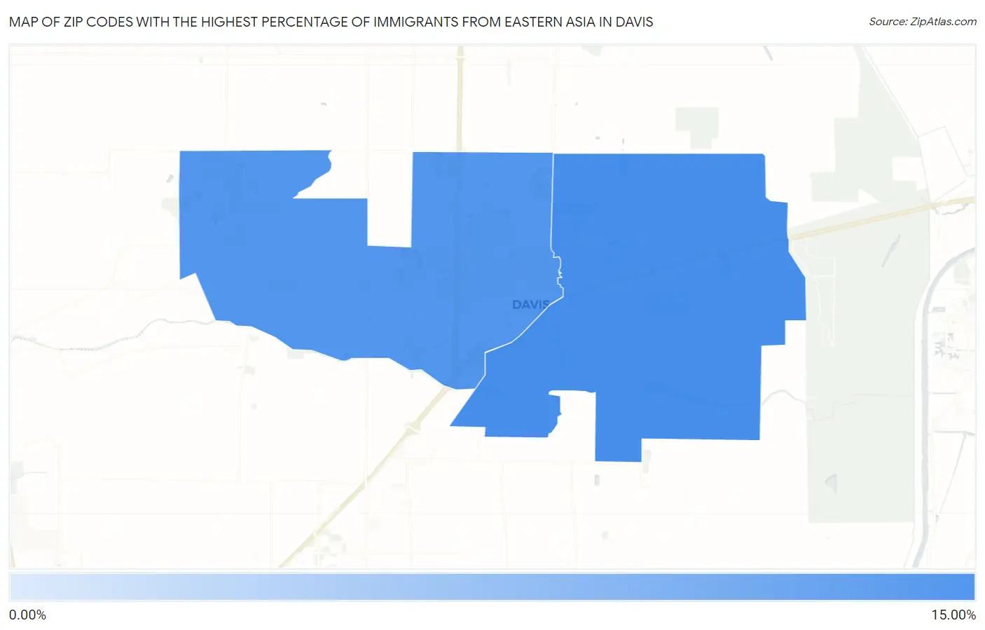 Zip Codes with the Highest Percentage of Immigrants from Eastern Asia in Davis Map