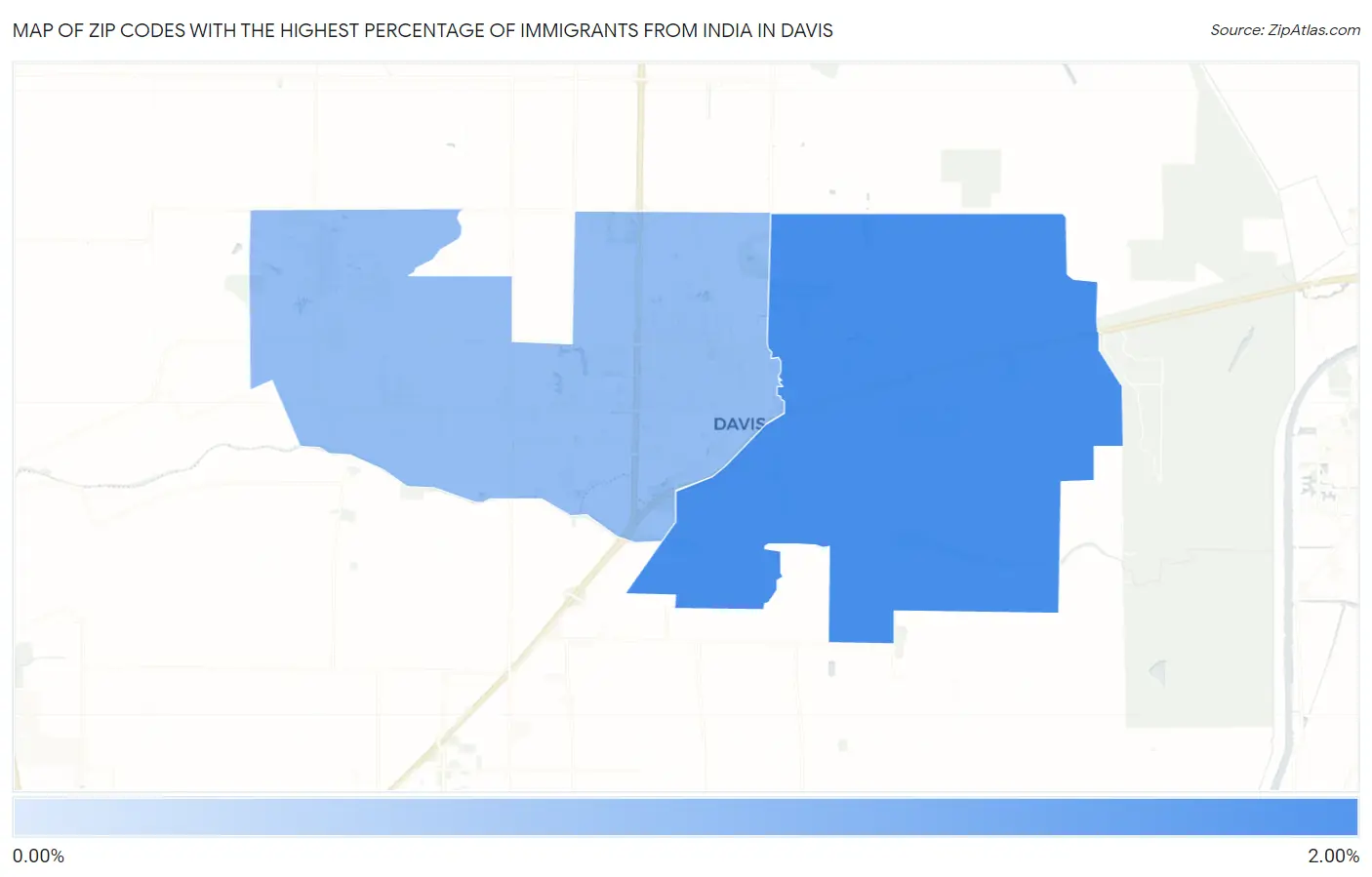 Zip Codes with the Highest Percentage of Immigrants from India in Davis Map