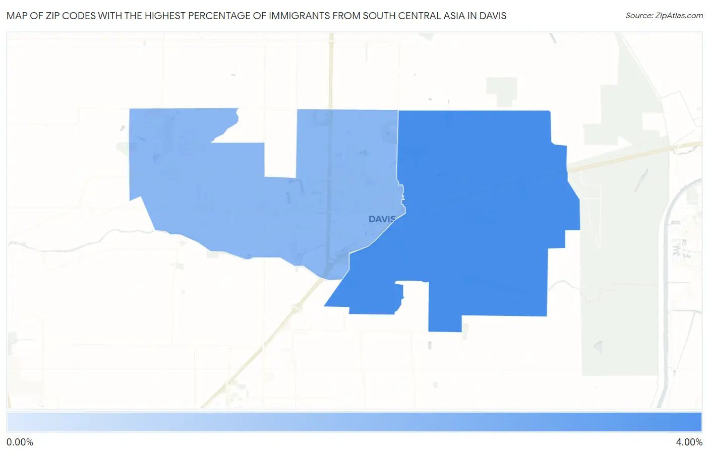 Zip Codes with the Highest Percentage of Immigrants from South Central Asia in Davis Map
