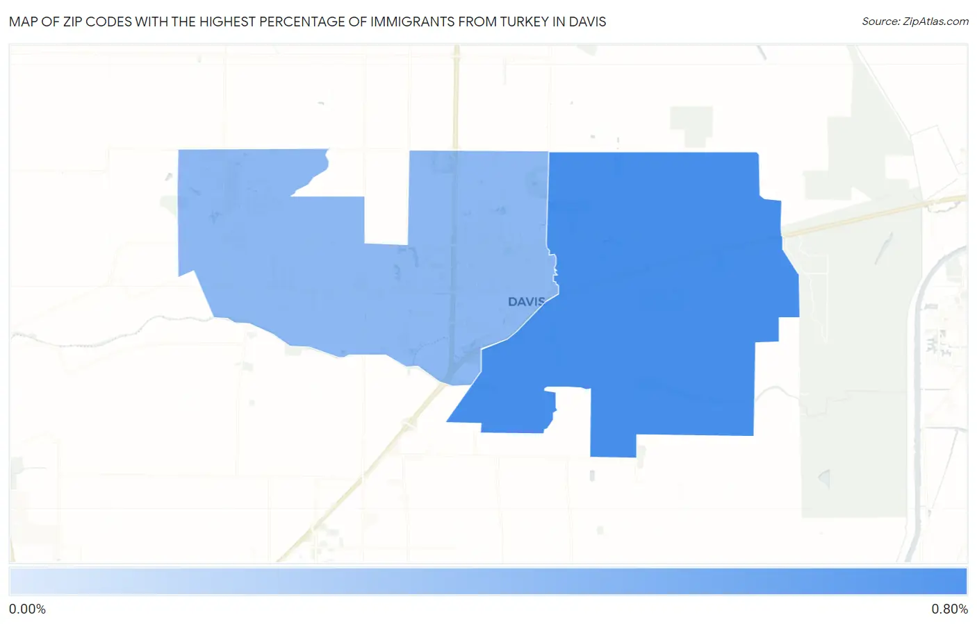 Zip Codes with the Highest Percentage of Immigrants from Turkey in Davis Map