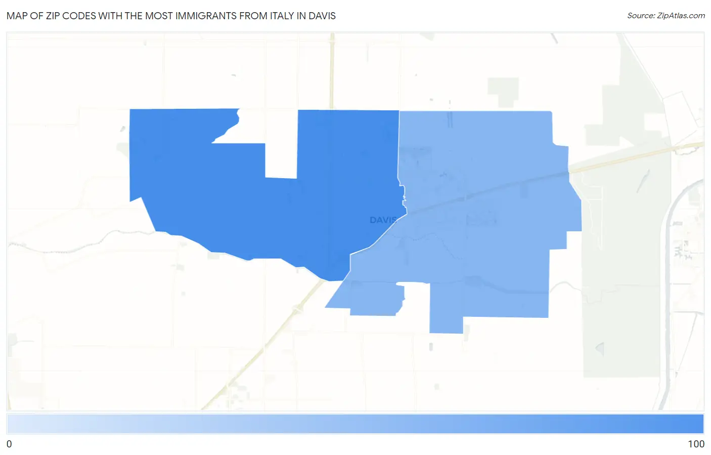 Zip Codes with the Most Immigrants from Italy in Davis Map