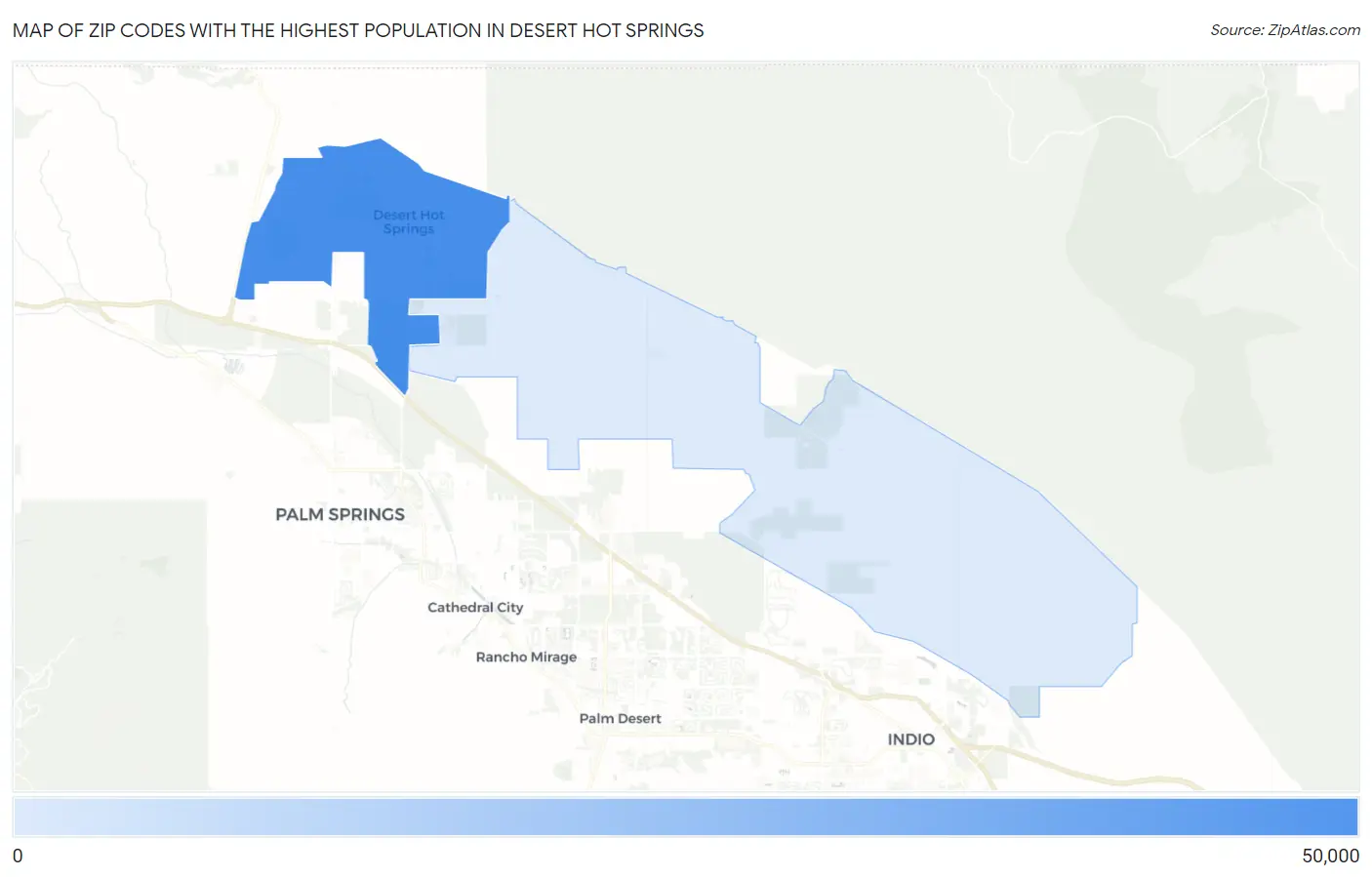 Zip Codes with the Highest Population in Desert Hot Springs Map